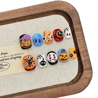 [Collection Halloween] Faux ongles à presser de luxe français, faits main, style dessin animé, motif citrouille amusant, pour une ambiance Halloween