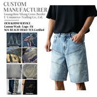 Shorts en jean déstructurés pour hommes, taille mi-haute, style hip-hop streetwear vintage, délavage enzymatique, personnalisable, décontracté pour l'été