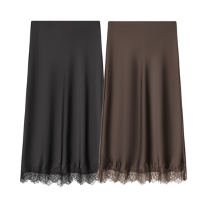 <span class=keywords><strong>Jupe</strong></span> longue en <span class=keywords><strong>satin</strong></span> décontractée à la mode, couleur unie, 2 coloris, bas en <span class=keywords><strong>dentelle</strong></span>, pour femmes - Product Image 1