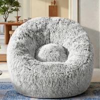 Fauteuil pouf géant en fausse fourrure moelleuse à assise profonde, convertible en canapé paresseux pour adulte
