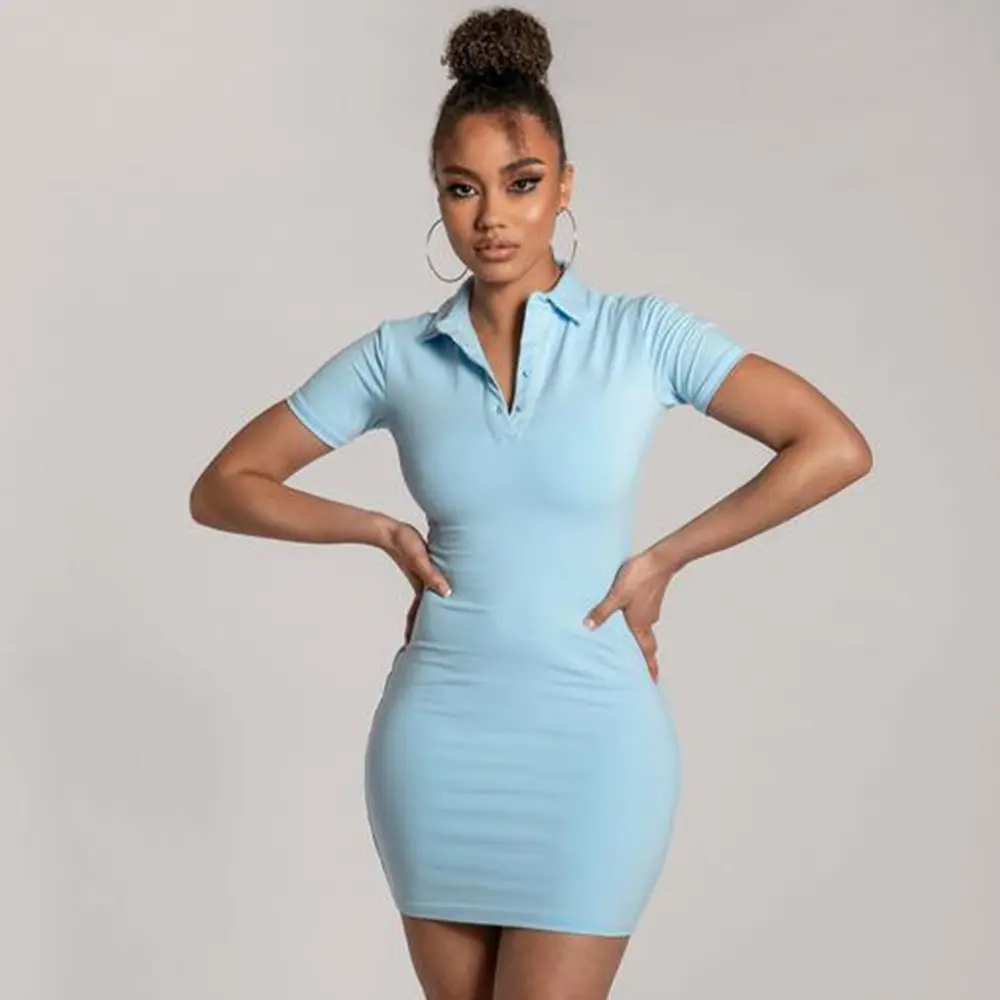 Wholesale Hot Selling Sports Autumn Midi Casual Golf Tee Shirt Women Button Bodycon Polo Dress