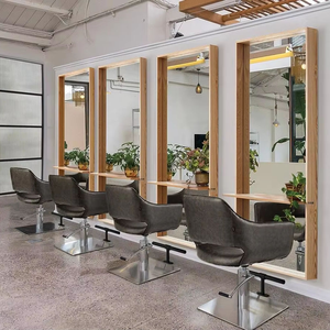 Miroir pleine longueur pour salons de coiffure, miroir mural de salon avec étagère, miroir en bois massif écologique - Product Image 6