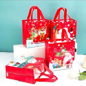 <b>Festive</b> Christmas Gift <b>Bags</b> Holiday Shopping Tote Santa Claus Snowman Reindeer Tree Reusable Present Packaging Non-Woven Fabric - Product Image 5