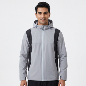 Custom Hybrid Light Gray <b>Black</b> Contrast Hooded Jacket Full Zip Outdoor <b>Windbreaker</b> Waterproof Trendy Sports Coat - Product Image 1