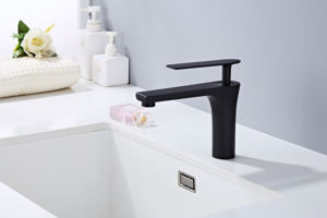 Robinet de lavabo en laiton massif noir, design personnalisé, à poignée unique, anti-éclaboussures, durable, mitigeur d'eau chaude et froide réglable - Product Image 2
