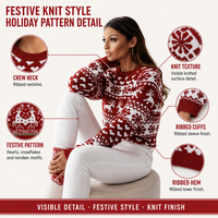 Pull de Noël jacquard pour femme, motif renne flocon de neige cœur, pull court en tricot, pull de Noël moche pour femmes
