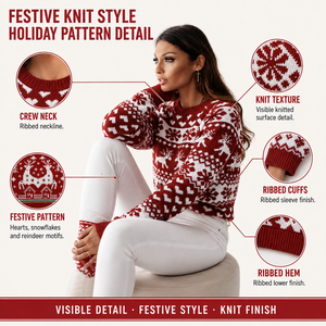 <strong>Women</strong> Christmas Jacquard Sweater, Reindeer Snowflake Heart Pattern Knit Pullover Cropped Ugly Christmas <strong>Jumper</strong> <strong>for</strong> Ladies - Product Image 3