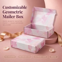 Boîte d'expédition géométrique personnalisée en carton ondulé, motif rose quartz facetté, moderne, unique, écologique et recyclable