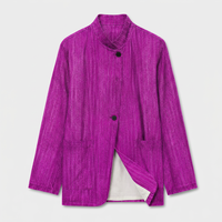 Blazer pour femme coupe ajustée, broderie 3D, rayures, col mandarin, manches longues, tissu tissé respirant, longueur standard, bouton unique