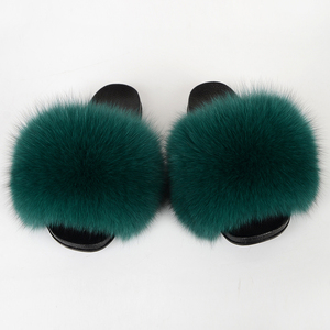 Real Fox Fur Slipper Summer Women Indoor House Plush Shoes Solid Color Flat Sandals Ladies <b>Fluffy</b> Furry <b>Slides</b> - Product Image 6