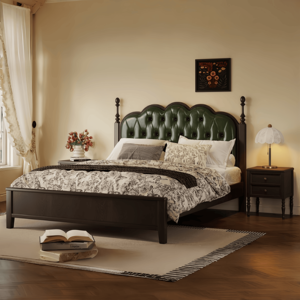 Cabecera de Madera Maciza Estilo Americano <span class=keywords><strong>Vintage</strong></span> con Respaldo Tapizado; Apta para Dormitorios y Hoteles - Product Image 6