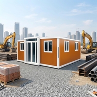 Maison conteneur pliable orange en kit, bureau de chantier préfabriqué portable, maison mobile, construction à ossature métallique, vente en gros OEM