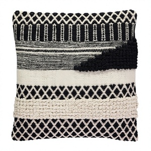 Geometric Woven <b>Throw</b> Pillow Square Black <b>White</b> Bohemian Textile Decorative Cushion Cover Non-Toxic Removable Washable 100% - Product Image 1