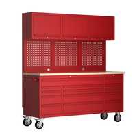 Armoire à outils mobile noire avec tiroirs, panneau perforé, portes verrouillables et banc de garage roulant