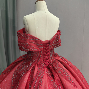 Abito da ballo con spalline <span class=keywords><strong>rosso</strong></span> stile regina abito da sposa con perline in Tulle Glitter abito da sera 9830 - Product Image 2