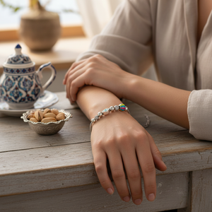 Eye Shape Enamel Design Zircon <b>Charm</b> <b>Bracelet</b> Rose Gold Plated Wholesale Turkish Handmade Trendy Style 925 Sterling <b>Silver</b> - Product Image 3