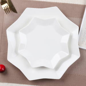 Platos de cena con borde de oro blanco de cerámica de nueva forma, plato único de porcelana fina para fiesta de boda - Product Image 5