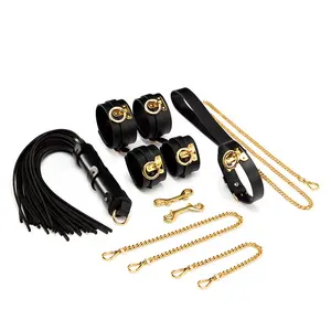 Real Leather BDSM Adult Toys Tool Kits Bondage Genuine Leather Handcuffs Ankle Cuff Whips Restraint Set Collar Shackles