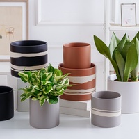 Pot de fleurs moderne en céramique pour plantes d'intérieur, avec trou de drainage et bouchons en caoutchouc, en terre cuite semi-mate, pour la maison et le jardin