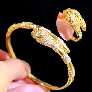 Conjunto de Anillos y Brazaletes de Lujo con Cabeza de Serpiente, Chapado en Oro de 21k, con Circonitas, Estilo Punk, para Mujer, para Fiestas - Product Image 5
