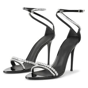 Zapatos enjoyados de lujo, Sandalias de tacón de diamantes de imitación de cristal de alta calidad de diseñador para mujeres y damas 2024 - Product Image 1
