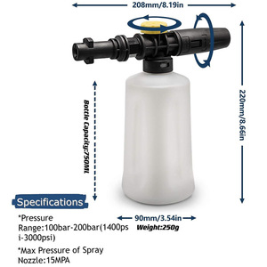 Pistolet de lavage haute pression pour voiture, pulvérisateur de mousse flocon de neige 750 ml, réglable, compatible avec les séries Kaichi K - Product Image 6