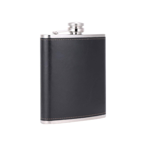 Botella de Agua Portátil de Acero Inoxidable y Cuero Negro a Prueba de Fugas de 6 oz para Regalo, Venta al por Mayor - Product Image 1