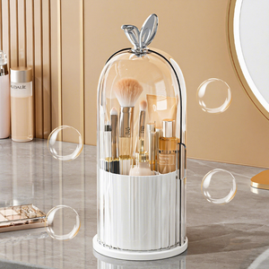 Clear Dustproof Makeup Brush Holder Rabbit Ear Cosmetic Organizer Rotating Desktop Storage <b>Case</b> for <b>Vanity</b> - Product Image 1
