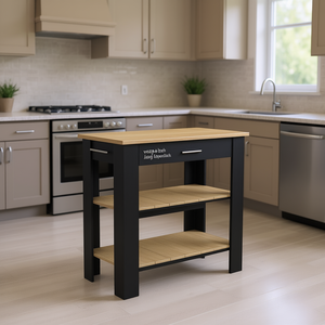 Isla de Cocina Dozza de 40 Pulgadas con 2 Estantes, Diseño Moderno en Madera, Acabado Negro Wengue - Product Image 2