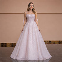 Robe de soirée rose poudré à sequins, style robe de bal, bretelles spaghetti, corset, nœud en satin surdimensionné, tulle, pour soirée, fournisseur personnalisé, vente en gros