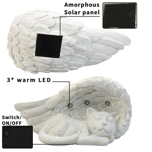 Estatua de Gato Ángel de Resina Blanca, Luces Solares para Jardín, Decoración LED para Exteriores, 26 cm - Product Image 4