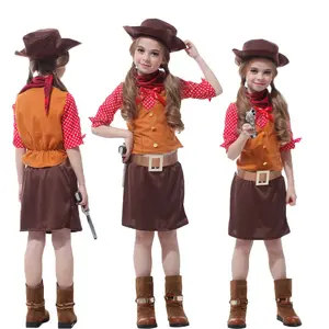 Cadılar bayramı Cosplay kostümleri çocuk sahne kostüm batı kovboy seti Cosplay şapka ile Pretty Cowgirl/eşarp/kemer