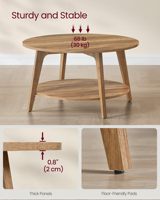 Table basse de salon simple Table basse ronde moderne à 2 niveaux Table basse ronde solide Table basse en bois brun miel pour salon