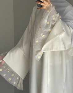 Venta al por Mayor de Ropa Musulmana Tradicional de Verano para Mujer, Accesorio de Vestido Abaya de Encaje Daisy Nida, Vestido Blanco de Seda <span class=keywords><strong>Medina</strong></span> - Product Image 3