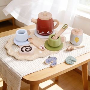 Ensembles de jeu de cuisine pour petites filles, design unisexe, bois lisse, cadeau d'anniversaire pour tout-petits, ensemble de thé en bois - Product Image 1