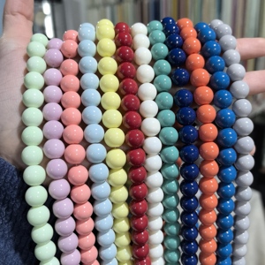 Perline in Vetro Rotonde da 10mm Senza Tracce, Colore Solido Rosa Caldo, Blu e Verde, per Creazione di Gioielli e Braccialetti - Product Image 2