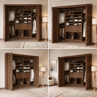 Armoire de chambre à coucher avec portes pliantes, étagères intégrées, style moderne et luxueux, couleur noyer, rangement optimisé