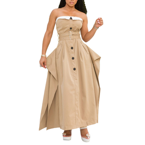 Nuevo Vestido Bodycon Ajustado con Cinturón Doble y Botón Único, Sin Mangas, Estilo Bandeau, para Mujer - Product Image 5