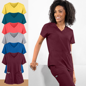 Women's Medical Scrub Suit Set V-Neck Short Sleeve Moisture Wicking Wine Red Royal Blue Gray Watermelon Red Sea Blue Yellow S - Product Image 1