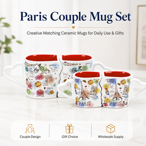 Set di Tazze da Caffè in Ceramica Personalizzabili con Monumenti di Parigi, Souvenir Turistico con Manico, <span class=keywords><strong>Coppia</strong></span> <span class=keywords><strong>che</strong></span> <span class=keywords><strong>si</strong></span> <span class=keywords><strong>Bacia</strong></span> - Product Image 1