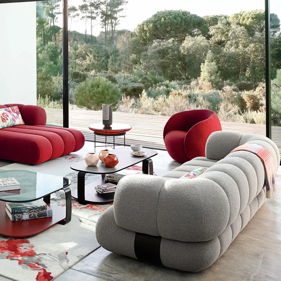 Krem modern stil high end tasarımcı lüks büyük boy üç koltuk oturma odası lambskumaş koltuk takımı