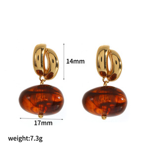 Pendientes de Resina con Forma de Gota Ovalada Retro, Venta al por Mayor, Pendientes Coreanos Antideslustre, Diseño de Acero Inoxidable, Regalos de Joyería - Product Image 6