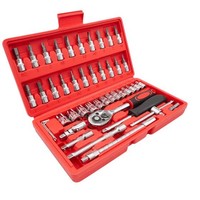 Ensemble d'outils à cliquet de haute qualité 46 pièces, jeu d'outils de réparation à entraînement 1/4 pouce, jeu de douilles en promotion, en stock