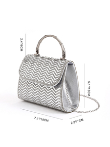 Bolso de Mano Tipo Clutch de Poliéster Brillante con Rayas y Pedrería, Diseño Cuadrado de la Marca Bell Luxury, para Mujer, Ideal para Fiestas y Eventos - Product Image 3