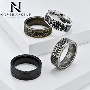 Novirassine Wikinger-Runenring für Herren, Edelstahl, Keltischer Knoten, breiter Ring, Antiksilber, Nordisches Amulett, Schmuck, Großhandel - Product Image 1