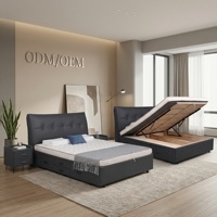 Lit double moderne en cuir véritable avec sommier tapissier en bois, garantie 10 ans, vente en gros