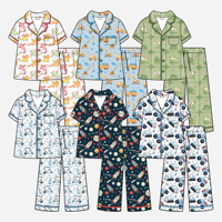 Kids Lapel Trim Piping Pajama Set, Short Sleeve Top & Long Pants Bali Yarn Sleepwear, Breathable Casual Children Home Wear