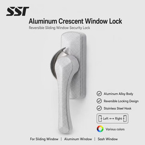 Aluminum Alloy Crescent-shaped <b>Window</b> <b>Lock</b> Reversible Sliding <b>Window</b> <b>Sash</b> <b>Lock</b> with Stainless Steel Hook for Security - Product Image 1