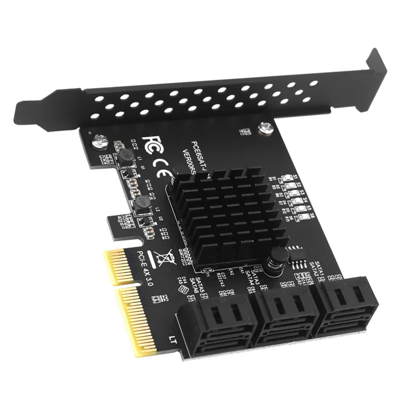 TISHRIC PCIE 4X To 6 Ports SATA 3.0 6 Gbps Expansion Card Pcie Splitter Controller PCI-Express 4x 8x 16x Add On Card for HDD SSD
