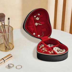 Hot Selling Custom Logo Print Velvet PU Leather Travel Accessory Jewellery <b>Small</b> <b>Storage</b> Organizer Black Heart-shape Jewelry <b>Box</b> - Product Image 5
